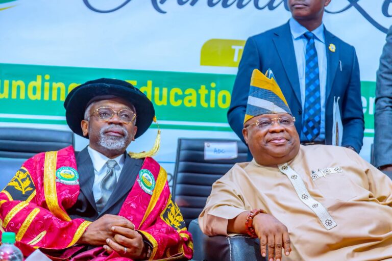 Governor Adeleke Greets Chief of Staff to President, Femi Gbajabiamila, at 63